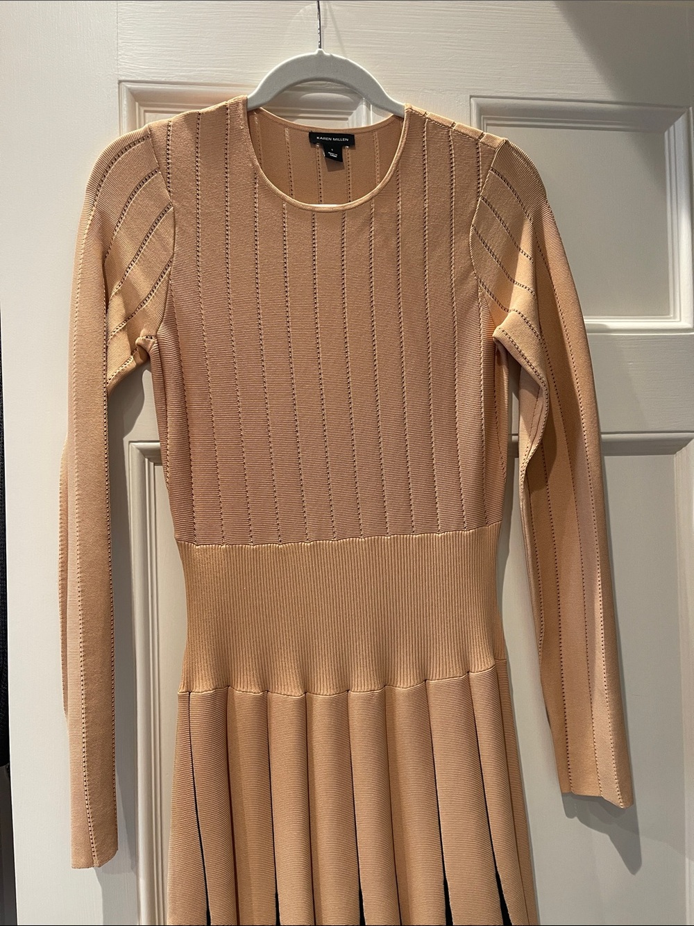 Karen Millen Tan and Black Ribbed Fit-and-Flare Knit Dress